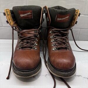 Simms Freestone Boots Mens Sz 9 Brown Leather Fly Fishing Felt Sole Wading Boots